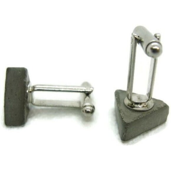 Grey Triangle Cuff Link Gold Tone Painted Silver Tone Base Bullet Men Cufflinks - Picture 5 of 7